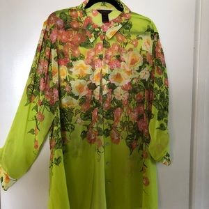 Floral lime green sheer long sleeve blouse.